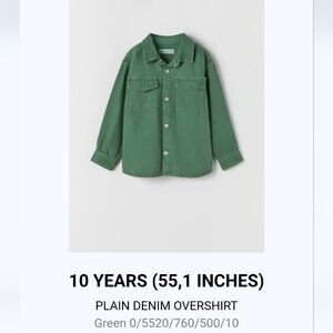 Zara green denim overshirt size 10 or 140 cm